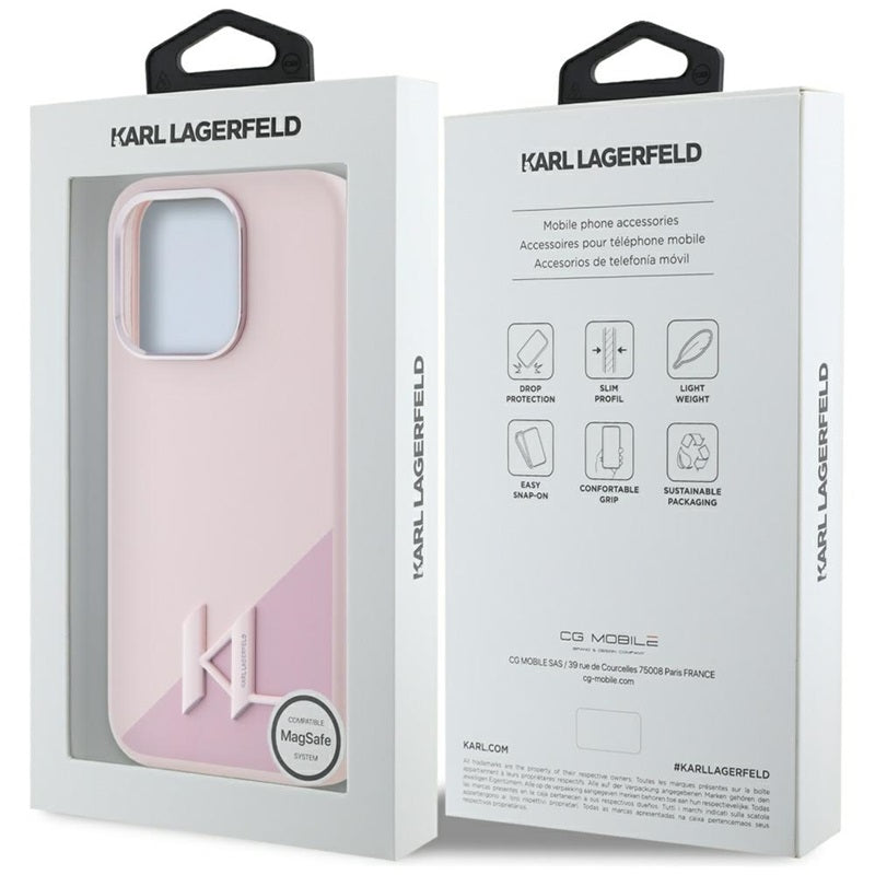 Karl Lagerfeld Silicone Shadow Metal Initial MagSafe – dėklas skirtas iPhone 15 Pro (rožinis)