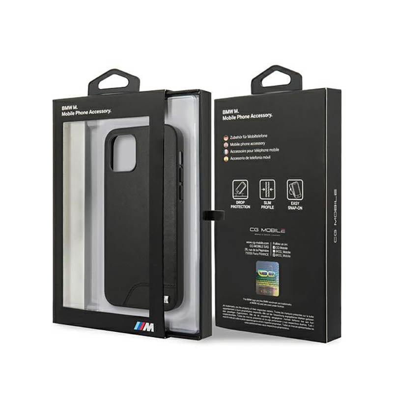 BMW lygios PU odos dėklas, skirtas iPhone 12 mini (Juodas)