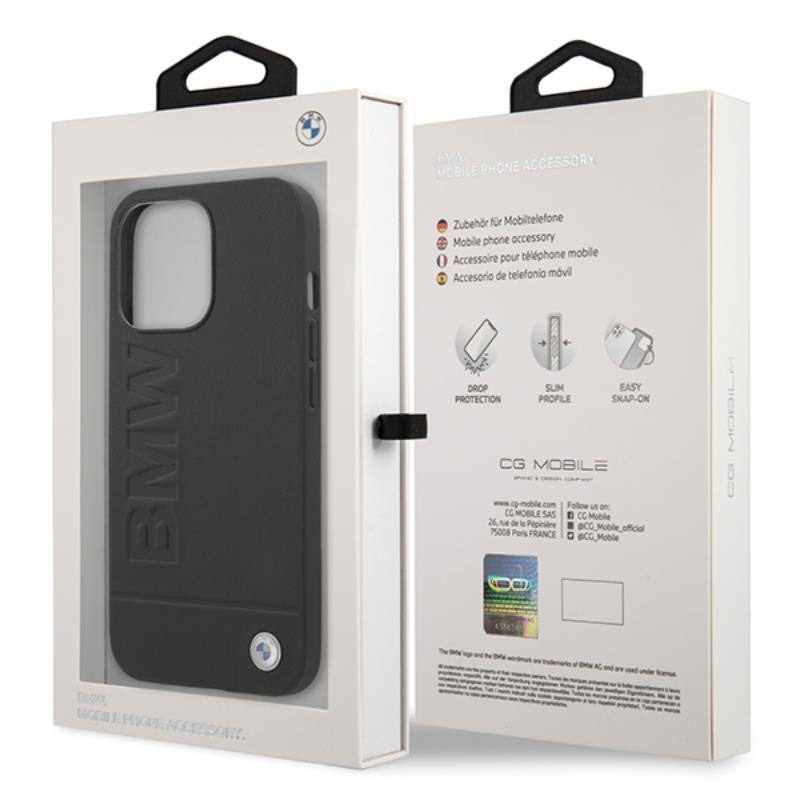 BMW Leather Hot Stamp MagSafe – dėklas iPhone 14 Pro Max (juodas)
