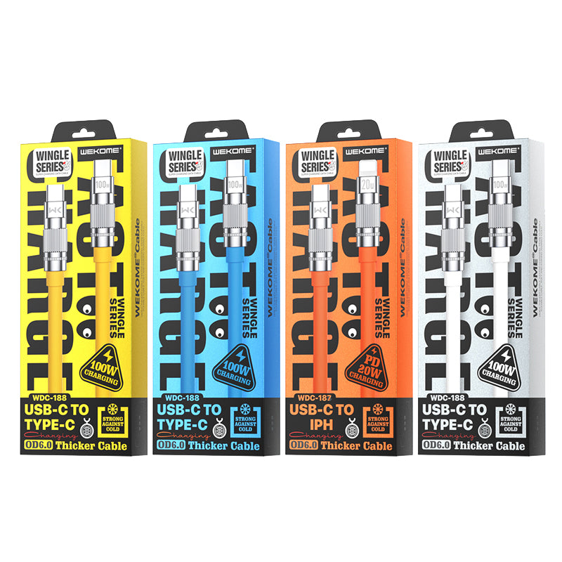 WEKOME WDC-188 Wingle Series – USB-C į USB-C 100W greito įkrovimo jungiamasis laidas 1 m (Balta)