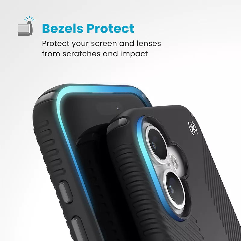 Speck Presidio2 Grip - Dėklas iPhone 16 (Juoda / Skalūninė pilka / Balta)