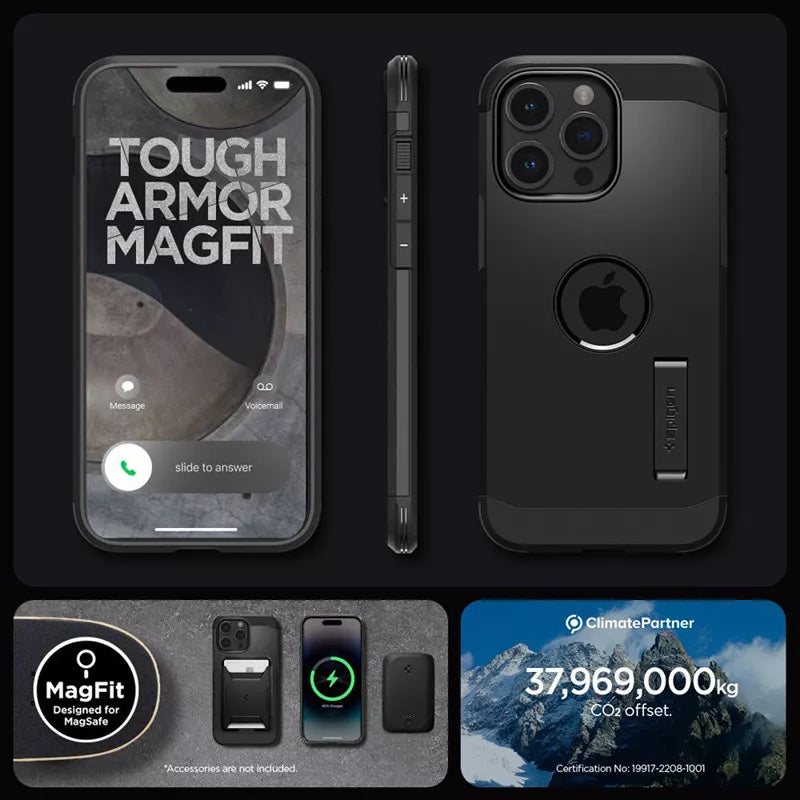 Spigen Tough Armor Mag MagSafe dėklas, skirtas iPhone 15 Pro (juodas)