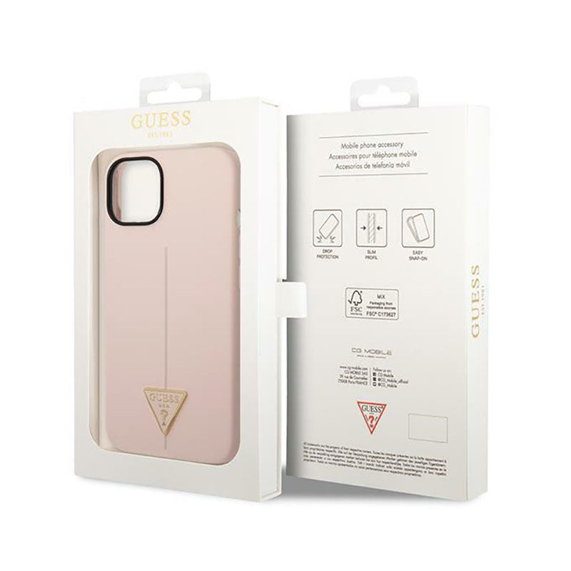 Guess Silicone Triangle Logo – dėklas, skirtas iPhone 14 Plus (rožinis)