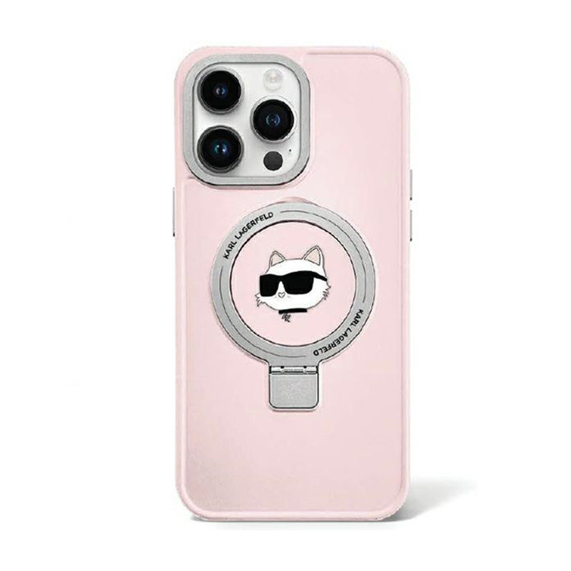 Karl Lagerfeld Ring Stand Choupette Head MagSafe – „iPhone 15 Pro“ dėklas (rožinis)