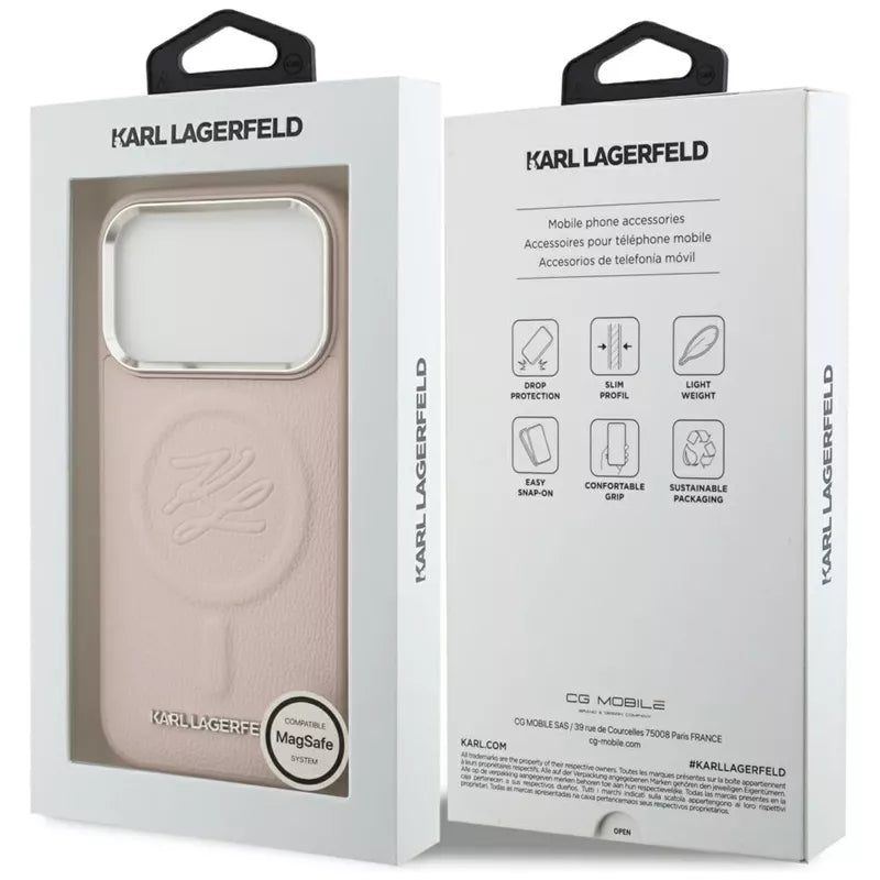 Karl Lagerfeld Inicijalo ir metalo logotipas MagSafe dėklas, skirtas iPhone 17 Pro Max (rožinis)