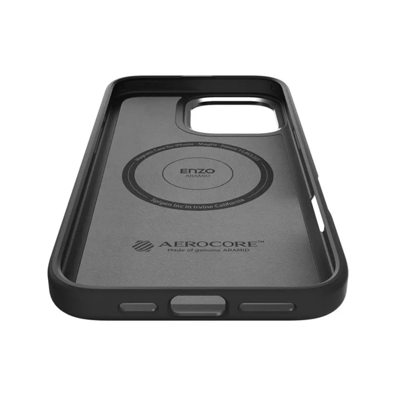 Spigen Enzo Aramid Mag MagSafe – dėklas iPhone 16 Pro (juoda / sidabrinė)