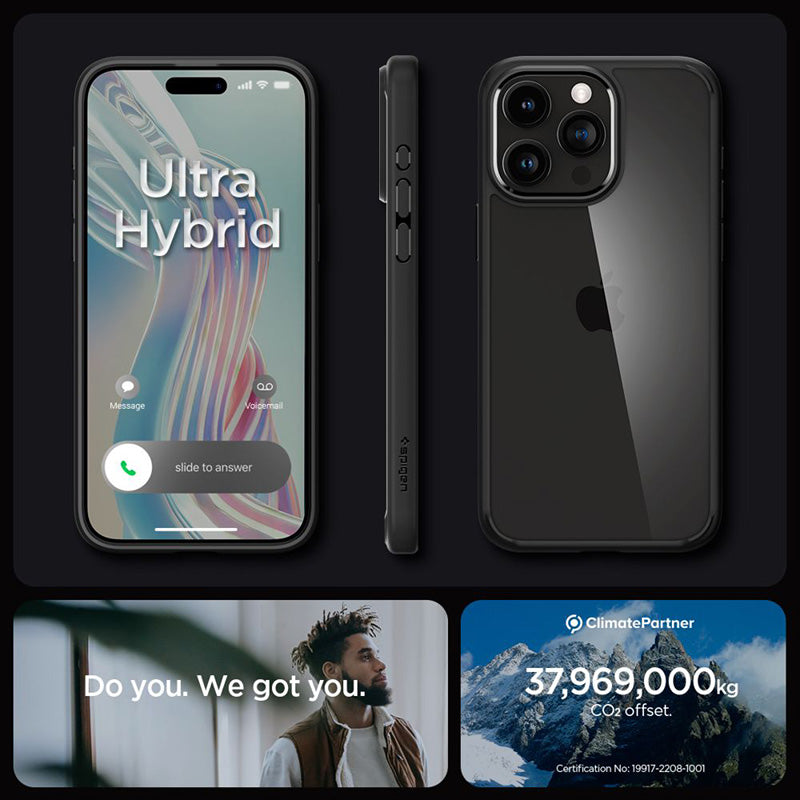 Spigen Ultra Hybrid – dėklas, skirtas „iPhone 15 Pro“ (matinė juoda)