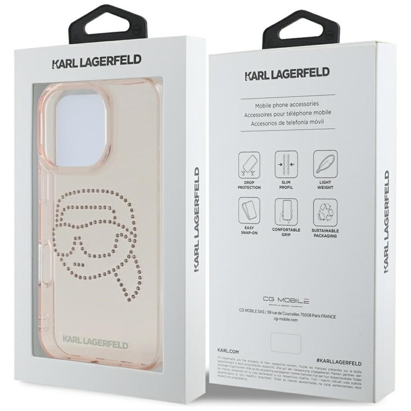 Karl Lagerfeld IML Rhinestones Karl Head – dėklas, skirtas iPhone 16 Pro (rožinis)