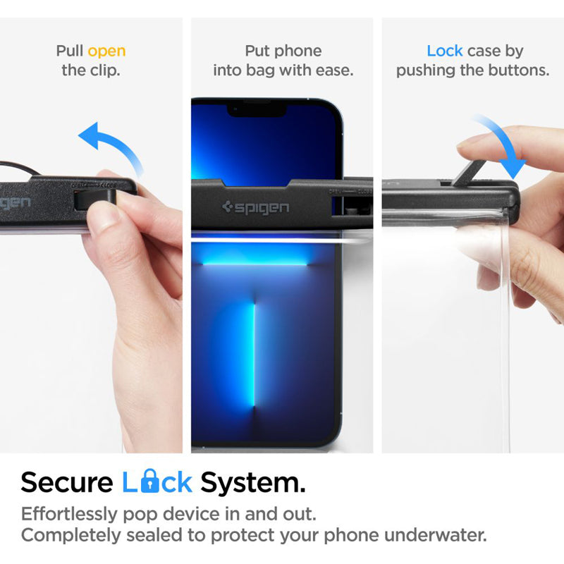 Spigen A601 universalus vandeniui atsparus dėklas – dėklas išmaniesiems telefonams iki 6,9 colio (skaidrus)