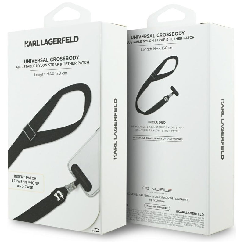 Karl Lagerfeld Universali Dirželio Tvirtinimo Dalys su Choupette Metalo Logotipu - Universali Telefono Juostelė / Virvelė (Juoda)