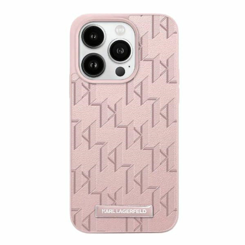 Karl Lagerfeld Leather Monogram Metal Logo – dėklas iPhone 15 Pro (rožinis)