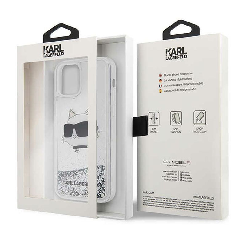 Karl Lagerfeld Liquid Glitter NFT Choupette Head - "iPhone 12" / "iPhone 12 Pro" dėklas (sidabrinis)
