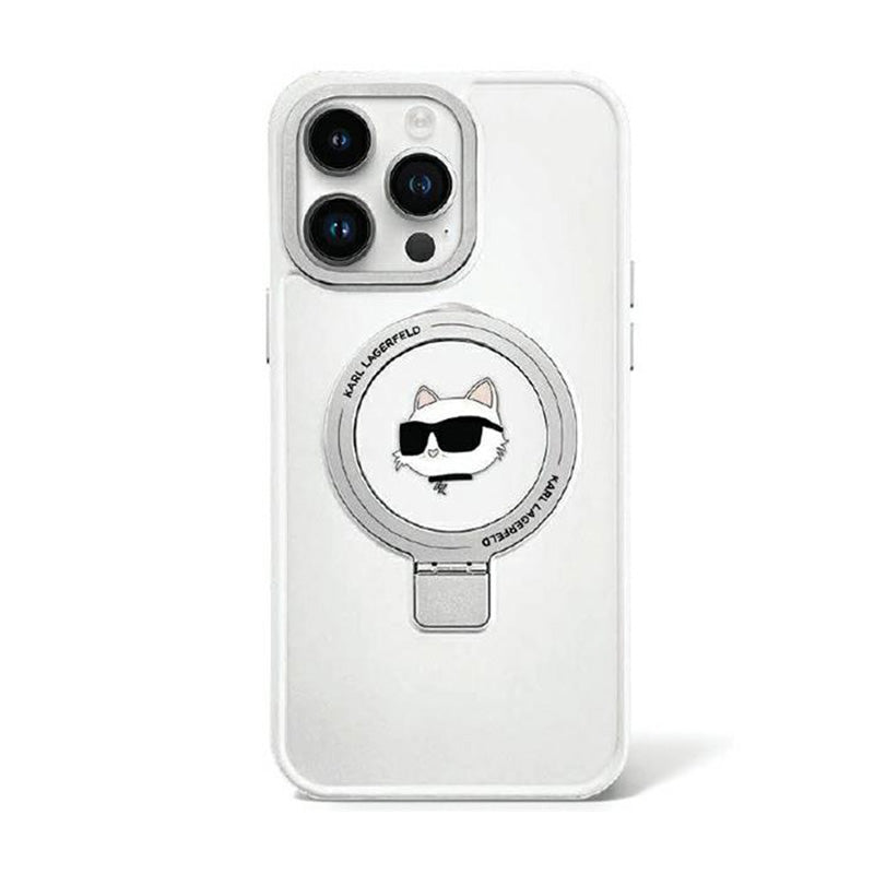 Karl Lagerfeld žiedinis stovas Choupette Head MagSafe – dėklas, skirtas iPhone 15 Plus (baltas)