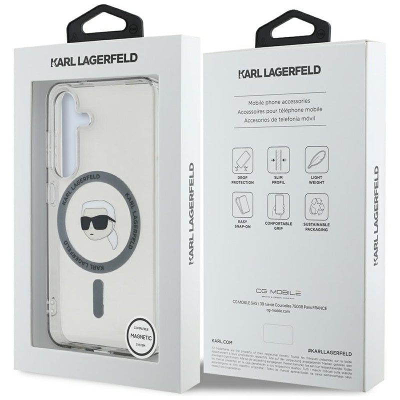 Karl Lagerfeld Button Karl Head Printed Logo MagSafe - dėklas, skirtas Samsung Galaxy S25 (juoda)