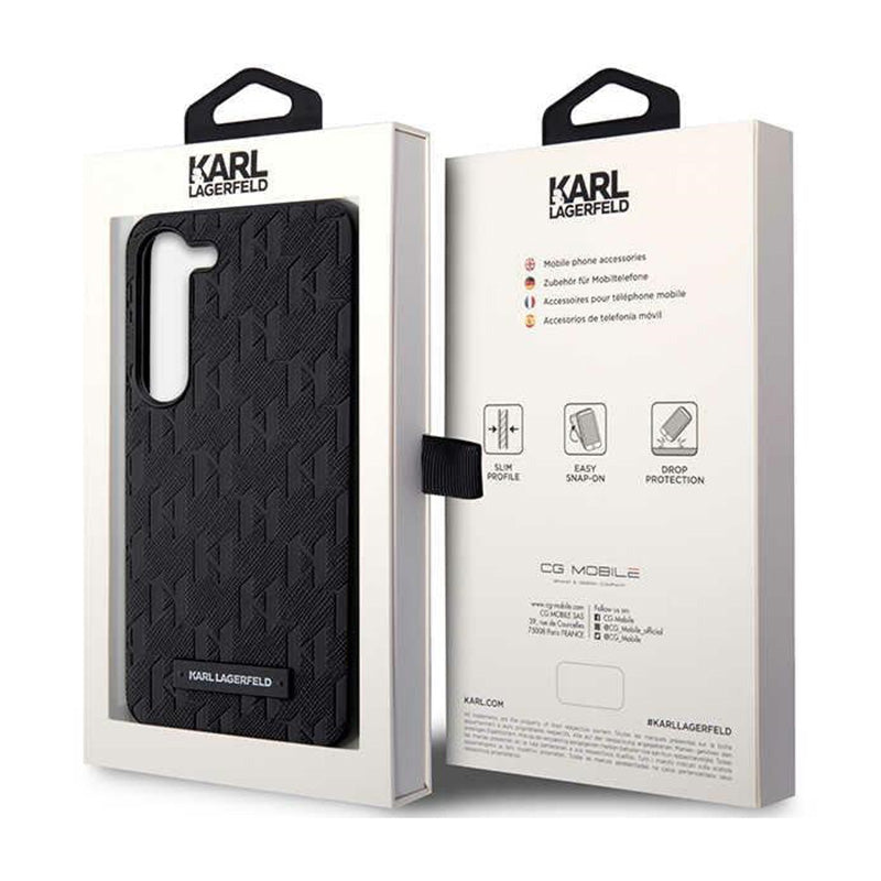 Karl Lagerfeld Saffiano Monogram Metal Logo – dėklas „Samsung Galaxy S24+“ (juodas)