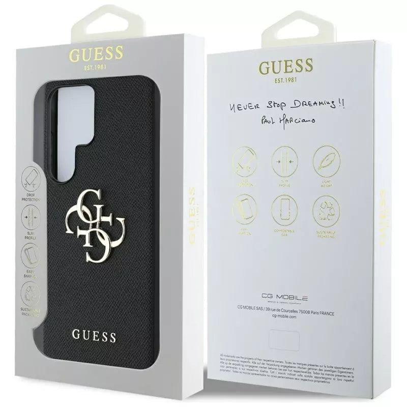 Guess Grained Big 4G Logo Small Classic Logo – dėklas Samsung Galaxy S25 Ultra (juodas)