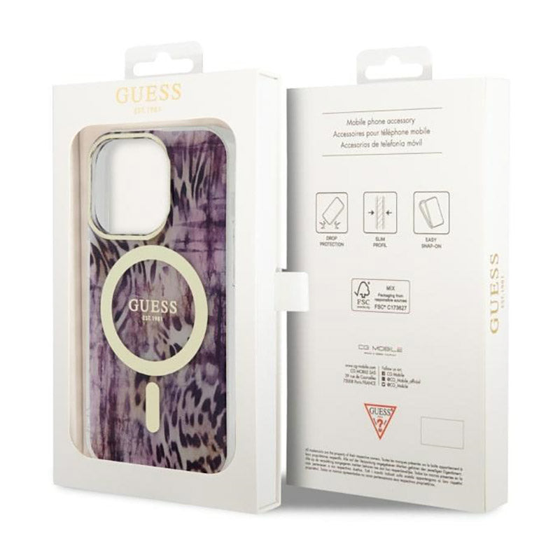 Guess Leopard MagSafe – dėklas skirtas iPhone 14 Pro Max (rožinė)