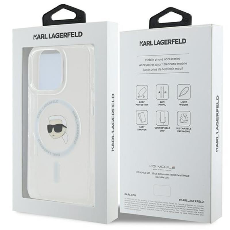Karl Lagerfeld IML Metal Karl Head MagSafe - dėklas iPhone 16 Pro Max (baltas)
