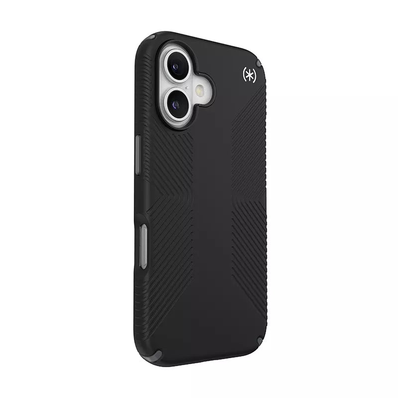 Speck Presidio2 Grip - Dėklas iPhone 16 (Juoda / Skalūninė pilka / Balta)