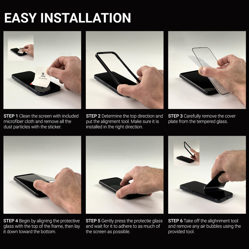 Crong Antibakterinis 3D Armour Glass - 9H pilnai klijuojamas grūdintas stiklas iPhone 16 Plus / iPhone 15 Plus + montavimo rėmelis