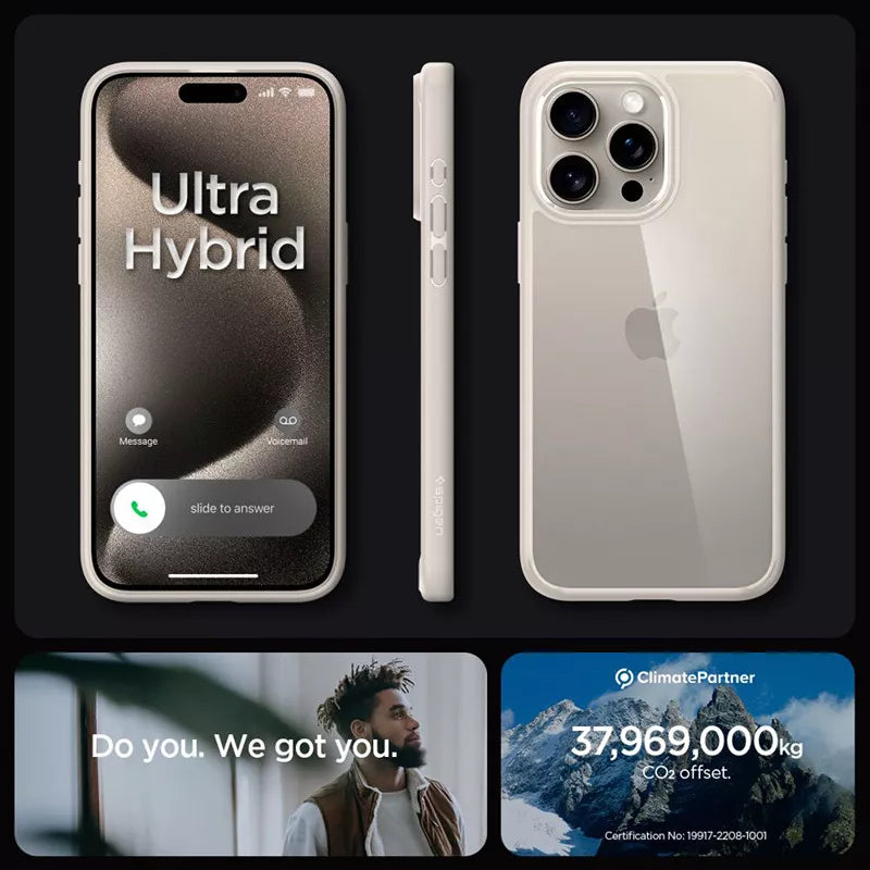 Spigen Ultra Hybrid – Dėklas, skirtas „iPhone 15 Pro“ (natūralaus titano spalva)
