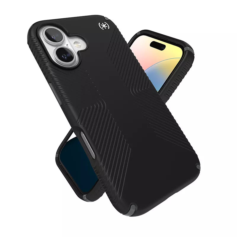 Speck Presidio2 Grip - Dėklas iPhone 16 (Juoda / Skalūninė pilka / Balta)