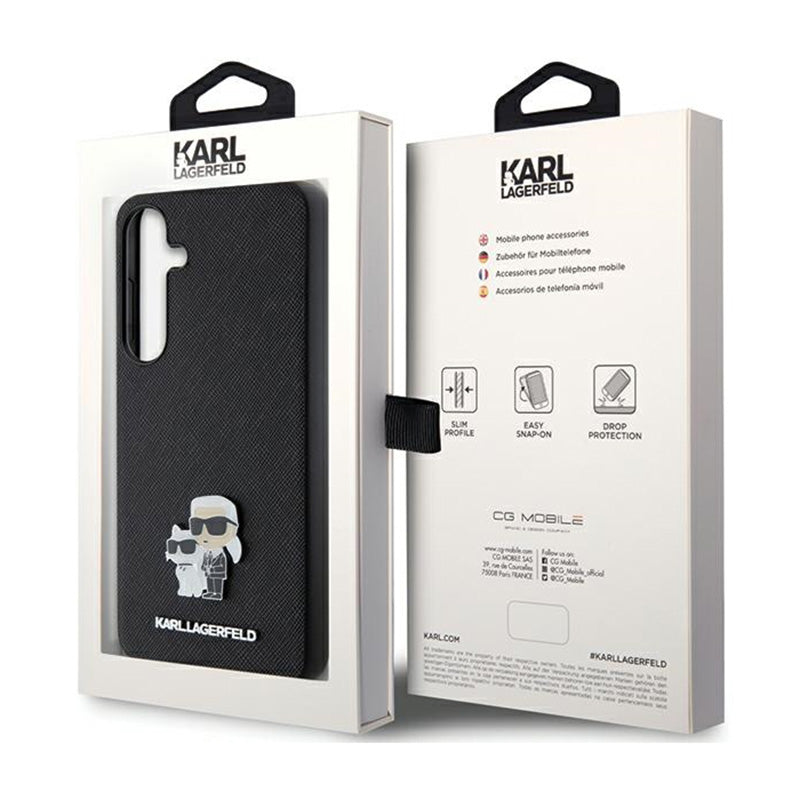 Karl Lagerfeld Saffiano Karl & Choupette Metal Pin – „Samsung Galaxy S24+“ dėklas (juodas)