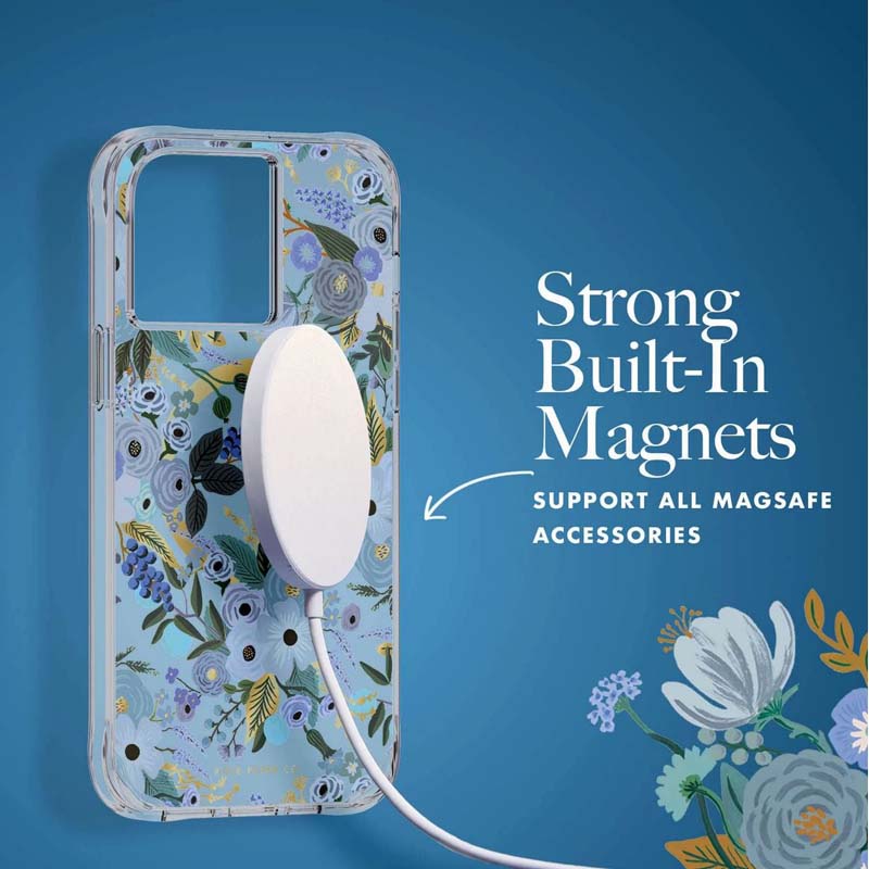 Rifle Paper Clear MagSafe – dėklas, skirtas iPhone 14 Pro Max (Garden Party Blue)