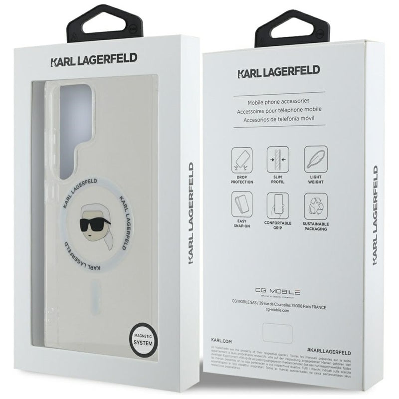 Karl Lagerfeld Mygtukas Karl Galvos Spausdintas Logotipas MagSafe - Dėklas Samsung Galaxy S25 Ultra (Baltas)