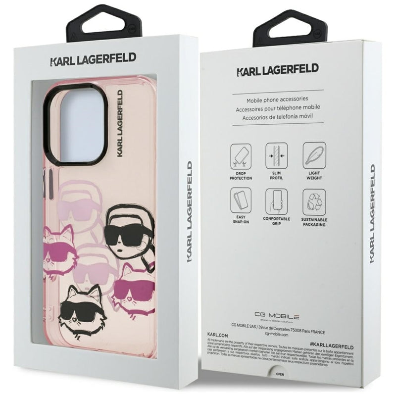 Karl Lagerfeld IML Multi K&C Galvų Raštas - Dėklas iPhone 16 Pro Max (rožinis)