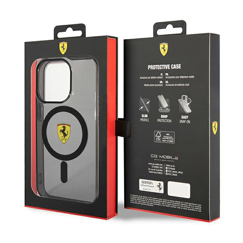 Ferrari Translucent MagSafe – dėklas, skirtas iPhone 14 Pro Max (juodas)