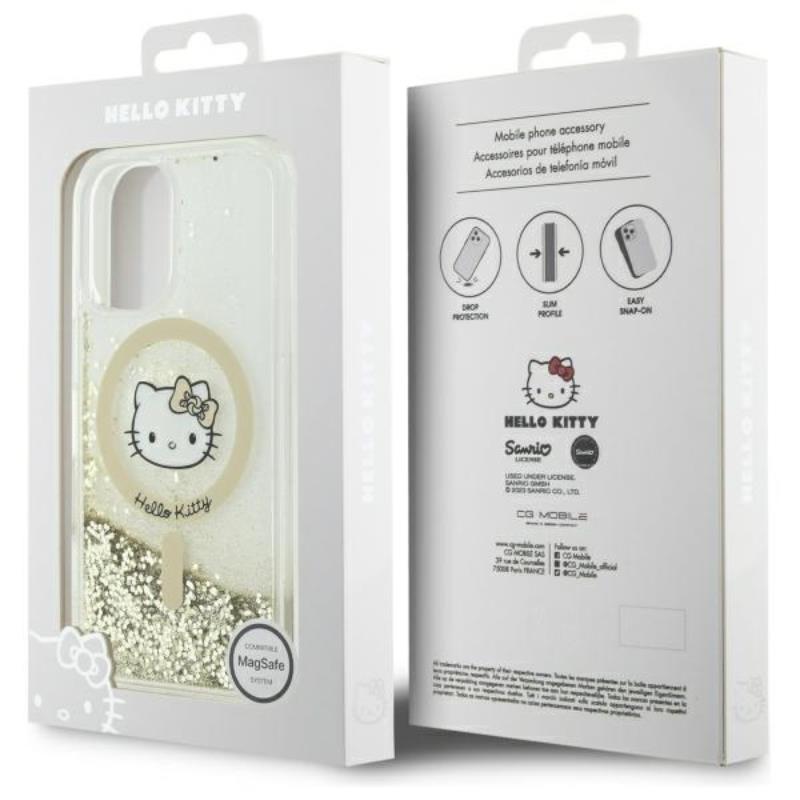 Hello Kitty Liquid Glitter Fever MagSafe – „iPhone 16“ dėklas (balta/auksinė)