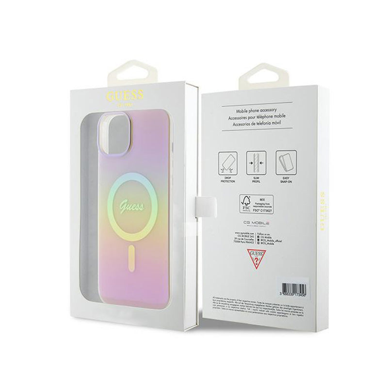 Guess IML Iridescent MagSafe – „iPhone 15 Plus“ dėklas (rožinis)