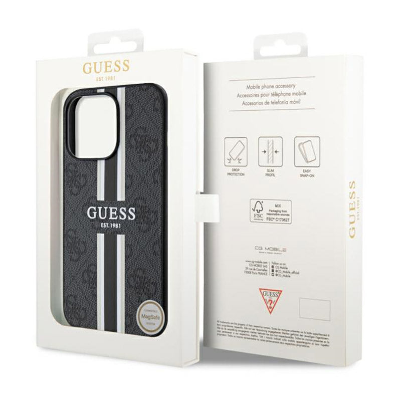 Guess 4G Printed Stripes MagSafe – dėklas iPhone 13 Pro Max (juodas)