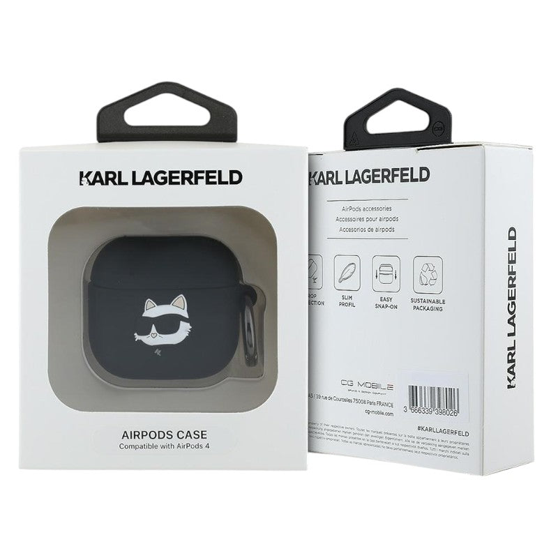 Karl Lagerfeld silikoninis „Choupette Head 3D“ – „AirPods 4“ dėklas (juodas)