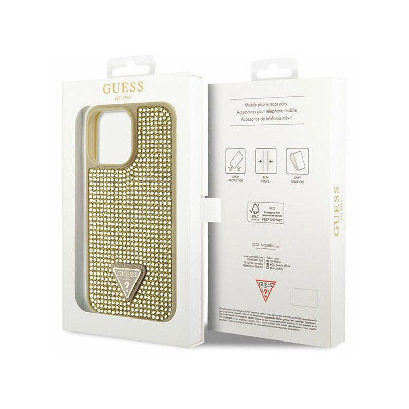 Guess Rhinestone Triangle – dėklas, skirtas iPhone 14 Pro Max (auksinis)