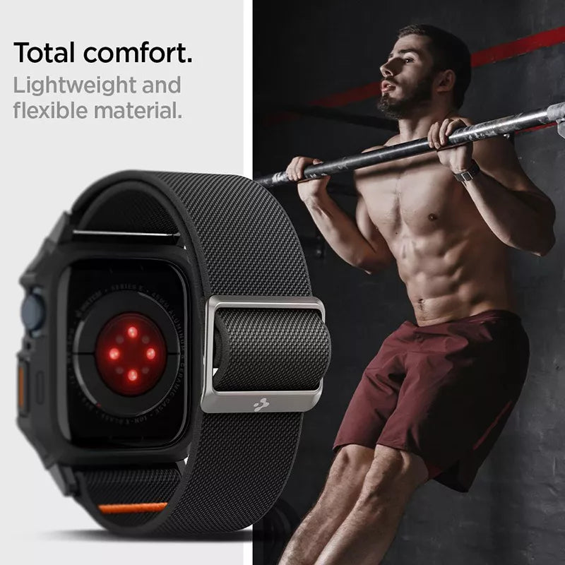 Spigen Lite Fit "Pro" - Dėklas su dirželiu, skirtas Apple Watch 4/5/6/7/8/9/SE 44/45 mm (Matte Black)