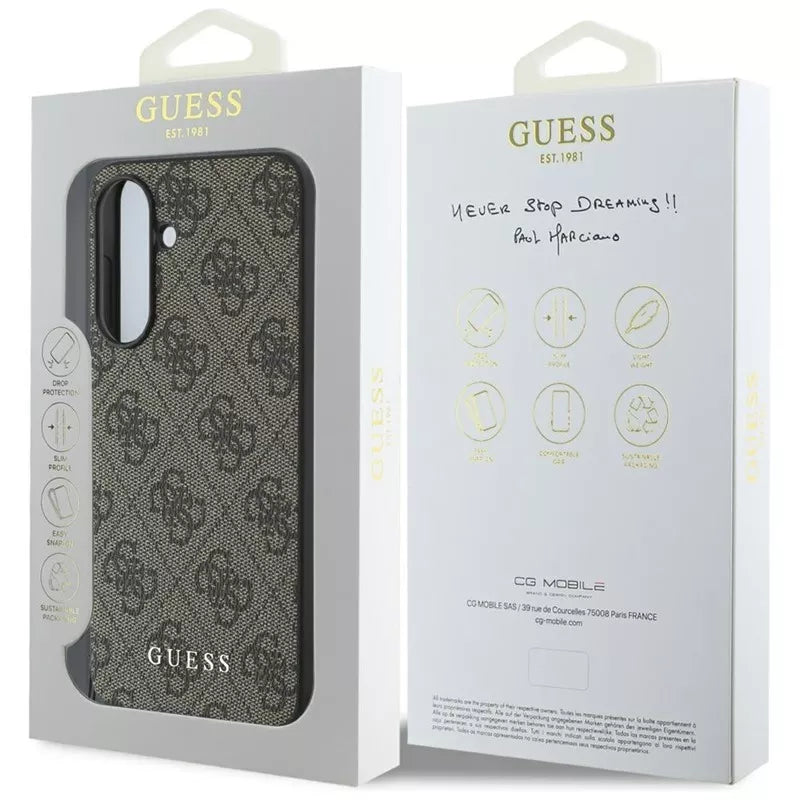 Guess 4G Charms Kolekcija – Dėklas, skirtas Samsung Galaxy A36 5G (rudas)