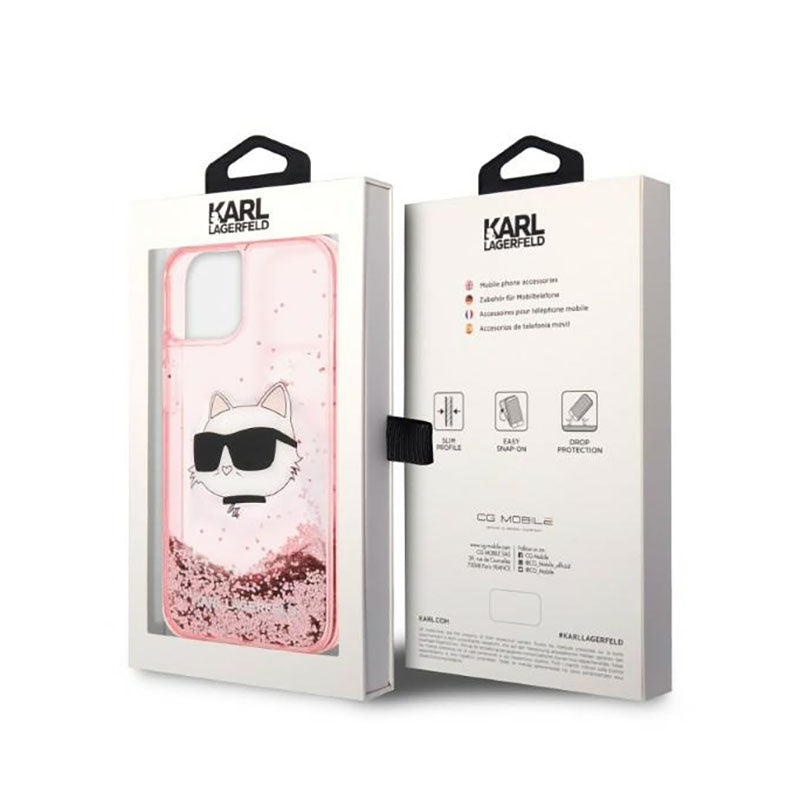 Karl Lagerfeld Liquid Glitter NFT Choupette Head – dėklas, skirtas „iPhone 14 Plus“ (rožinis)