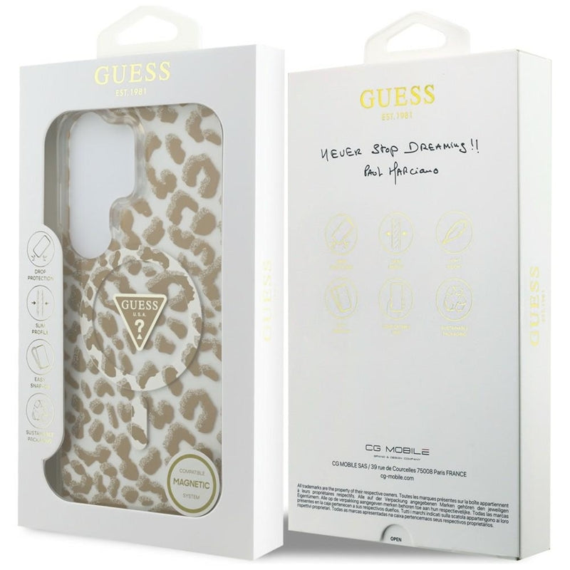Guess IML Leopard Print Triangle MagSafe - Samsung Galaxy S26 Ultra dėklas (rudas)