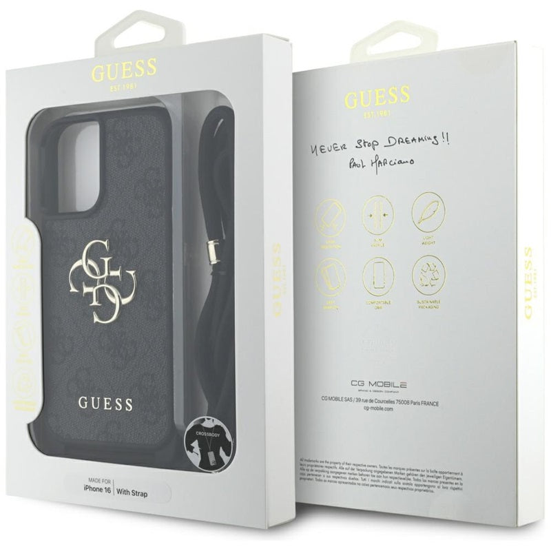 Guess 4G Didelio Logo Virvelės Dirželis Per Petį - Dėklas iPhone 16 (juodas)
