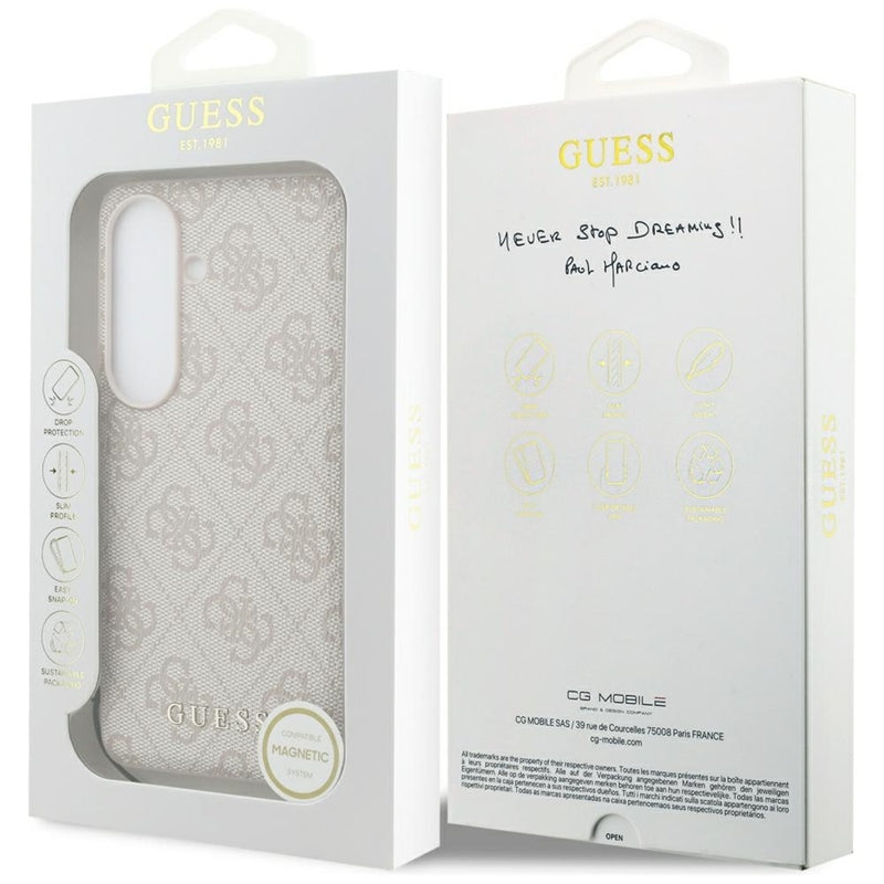 Guess 4G Classic Logo Charm MagSafe - Samsung Galaxy S26 dėklas (Rožinė)
