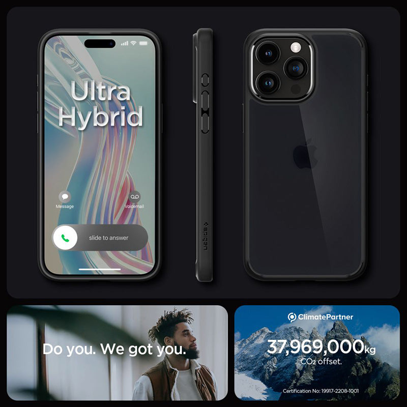 Spigen Ultra Hybrid – dėklas, skirtas iPhone 15 Pro (Frost Black)