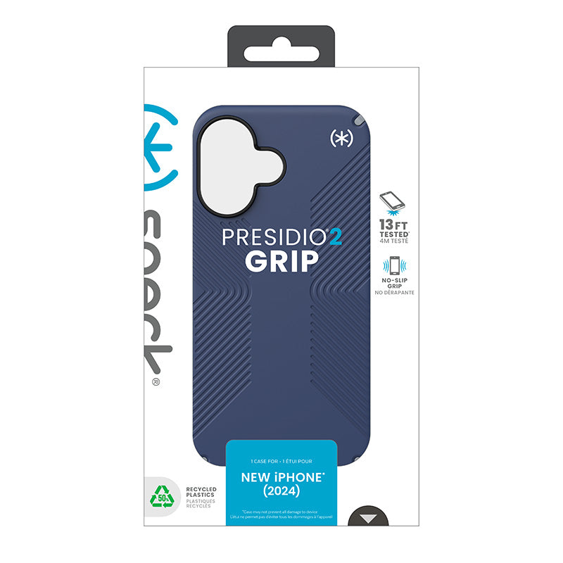 Speck Presidio2 Grip - dėklas iPhone 16 (Coastal Blue / Dust Grey / White)