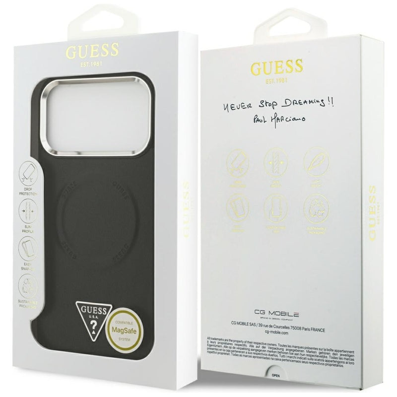 Guess Trikampio logotipo MagSafe dėklas iPhone 17 Pro Max (Juodas)