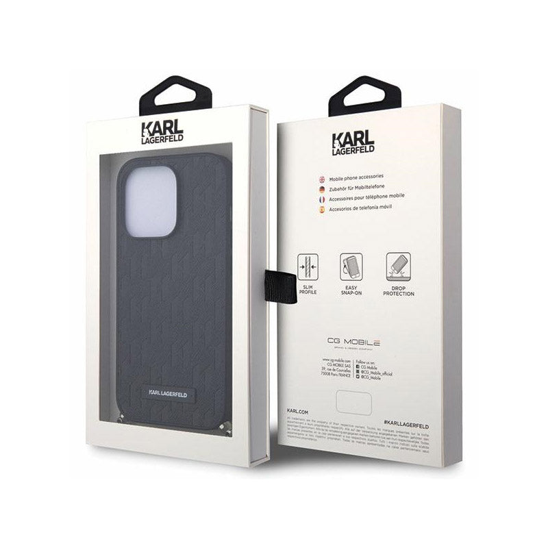 Karl Lagerfeld Saffiano Monogram Chain – Dėklas iPhone 14 Pro (juodas)