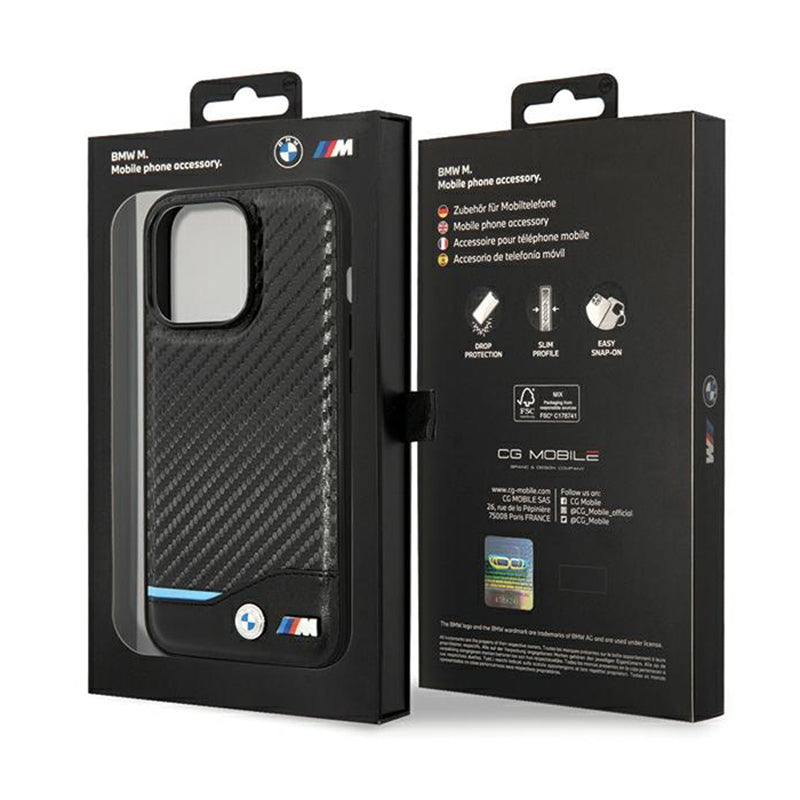 BMW od od anglies pluošto "Blue Line" – dėklas, skirtas "iPhone 13 Pro Max" (juoda)