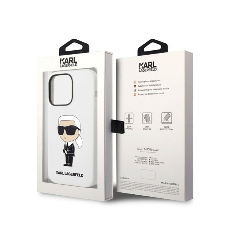 Karl Lagerfeld NFT Ikonik silikoninis dėklas, skirtas iPhone 14 Pro (Balta)