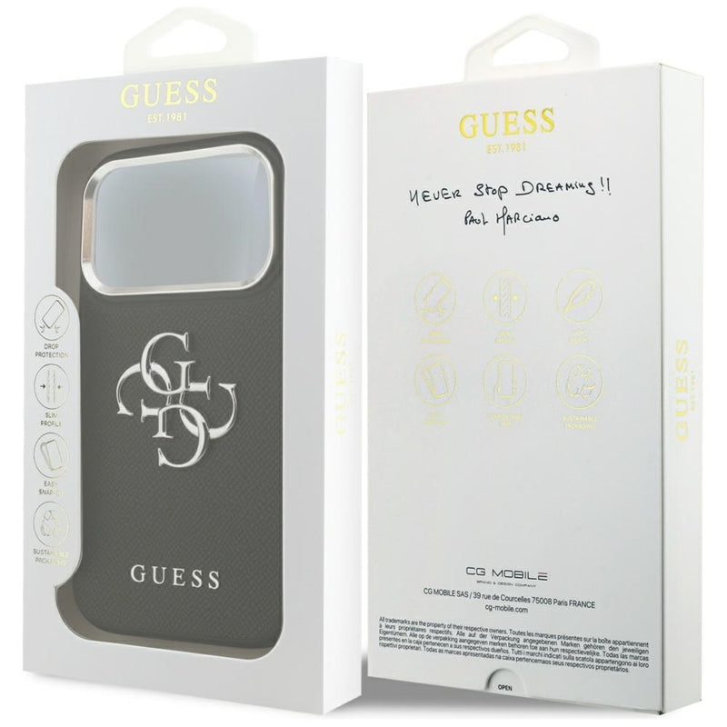 Guess Grūdėtas Didelis 4G Klasikinis Logotipas - Dėklas iPhone 17 Pro (juodas)