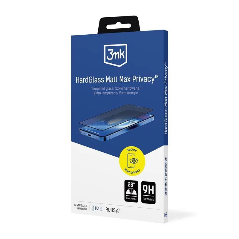 3mk HardGlass Matt Max Privacy – matinio grūdinto stiklo apsauga su privatumo filtru, skirta iPhone 16 / iPhone 15